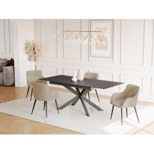 Maison Céphy Mesa de comedor extensible ALBINA - 6 a 8 comensales - Cerámica y cristal templado - Antracita