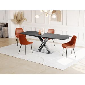 Unique Mesa de comedor extensible THYLIA - 6 a 8 comensales - Cerámica y metal - Efecto mármol negro