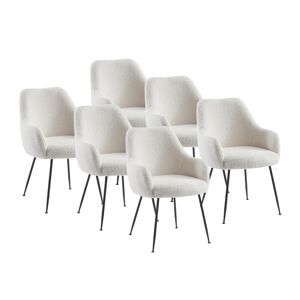 Unique Lote de 6 sillas con reposabrazos de tela rizada y metal - Blanco - TOYBA