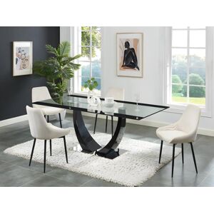 Unique Mesa de comedor 8 comensales de MDF, cristal templado y acero inoxidable - Negro - MEZZO II