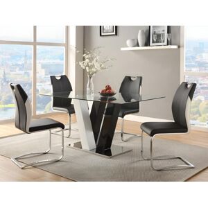 Unique Mesa de comedor WINCH - 6 cubiertos - MDF y Cristal templado - Negro y blanco