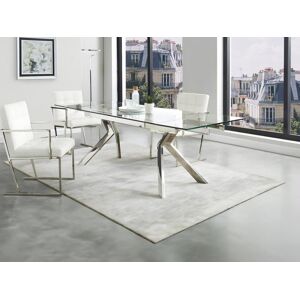 Unique Mesa de comedor extensible VELIKA - Cristal templado y metal - 6 a 8 comensales