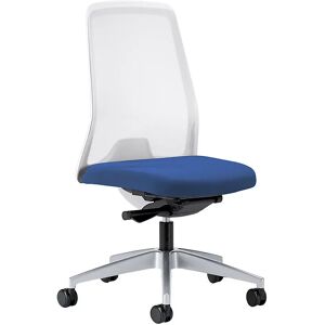 interstuhl Silla giratoria ergonómica EVERY, respaldo reticulado blanco, armazón plateado brillante, con ruedas blandas, azul genciana, profundidad del asiento 430 mm