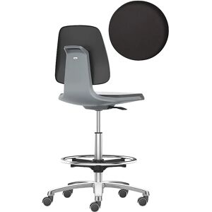 bimos Silla giratoria de trabajo LABSIT, silla alta con ruedas de freno y estribo circular, asiento con tapizado de piel sintética antracita