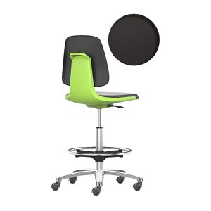 bimos Silla giratoria de trabajo LABSIT, silla alta con ruedas de freno y estribo circular, asiento con tapizado de piel sintética verde