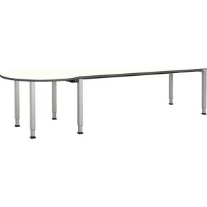 mauser Mesa rectangular, A x P 2000 x 800 mm, mesa adicional circular a la izquierda, tablero blanco, armazón en aluminio blanco