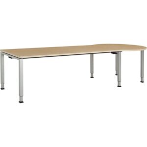 mauser Mesa rectangular, A x P 2000 x 900 mm, mesa adicional circular a la derecha, tablero en decoración de arce, armazón en aluminio blanco