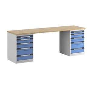 eurokraft pro Banco de trabajo, sistema modular Serie 7, 10 cajones, A x P 2500 x 700 mm