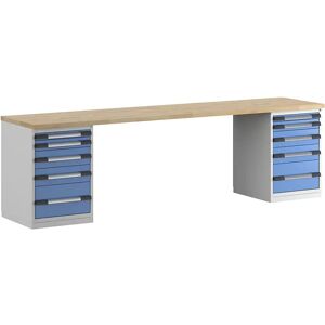 eurokraft pro Banco de trabajo, sistema modular Serie 7, 10 cajones, A x P 3000 x 700 mm