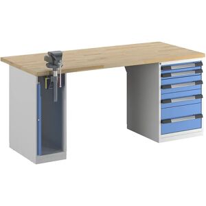 eurokraft pro Banco de trabajo, sistema modular Serie 7, 5 cajones, 1 tornillo de banco en el lado izquierdo, A x P 2000 x 900 mm