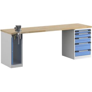 eurokraft pro Banco de trabajo, sistema modular Serie 7, 5 cajones, 1 tornillo de banco en el lado izquierdo, A x P 2500 x 700 mm