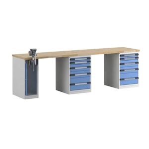 eurokraft pro Banco de trabajo, sistema modular Serie 7, 10 cajones, 1 tornillo de banco en lado izquierdo, A x P 3000 x 700 mm