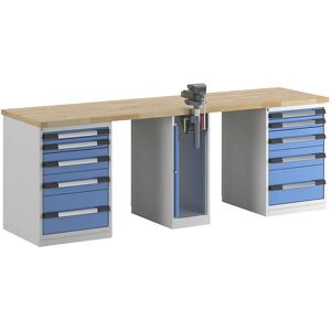 eurokraft pro Banco de trabajo, sistema modular Serie 7, 10 cajones, 1 tornillo de banco en el centro, A x P 2500 x 700 mm