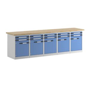 eurokraft pro Banco de trabajo, sistema modular Serie 7, 10 cajones, 5 puertas, profundidad 700 mm, anchura 3000 mm