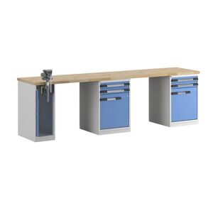 eurokraft pro Banco de trabajo, sistema modular Serie 7, 4 cajones, 2 puertas, 1 tornillo de banco en el lado izquierdo, A x P 3000 x 700 mm