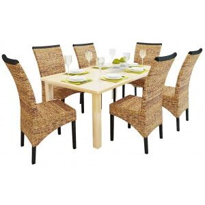 vidaXL Sillas De Comedor 6 Unidades Madera Maciza De Mango Y Abacá