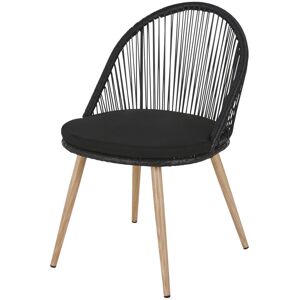 Maisons du Monde Silla de jardín resina trenzada negra metal imitación madera