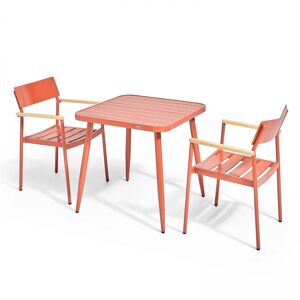Oviala Mesa de jardín y 2 sillas de aluminio/madera terracota