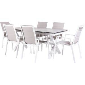 Edenjardin Conjunto mesa y sillas acolchadas, extensible 180 a 240cm blanco