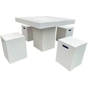 Mathi Design Juego de comedor blanco con mesa y taburetes