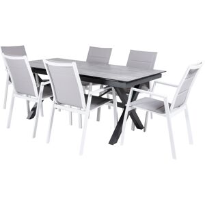 Edenjardin Conjunto mesa y sillas para jardín, mesa 180 a 240cm,aluminio,blanco