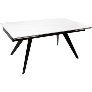 Koketto Home Mesa extensible con patas negras y tapa porcelanica blanca 180