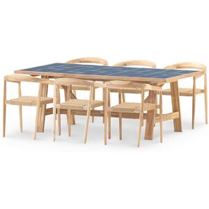 Defora Home Set comedor 6 pl ceramica azul 205x105 y butaca