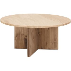 Decowood Mesa de centro redonda de mármol daino reale y madera maciza de ø60cm