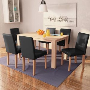 vidaXL Conjunto de comedor 7 piezas de roble y cuero artificial negro