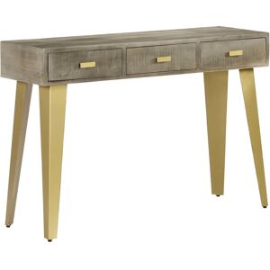 vidaXL Mesa consola madera maciza de mango con latón gris 110x35x76 cm