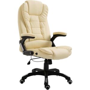 vidaXL Silla de oficina de cuero sintético color crema