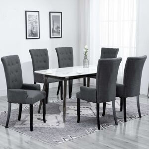 vidaXL Sillas de comedor con reposabrazos 6 unidades tela gris oscuro