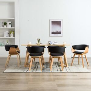 vidaXL Sillas de comedor 6 uds madera curvada cuero sintético negro