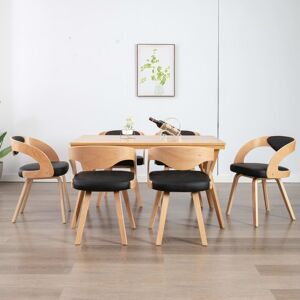 vidaXL Sillas de comedor 6 uds madera curvada cuero sintético negro