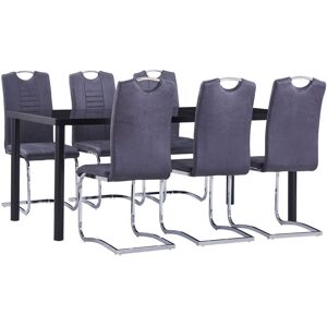 vidaXL Juego de comedor 7 piezas piel de ante artificial gris