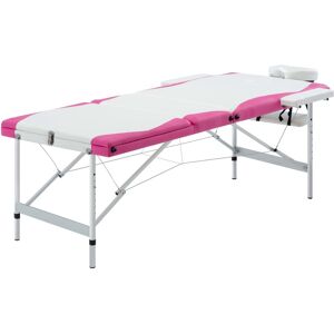 vidaXL Camilla de masaje plegable 3 zonas aluminio blanco y rosa