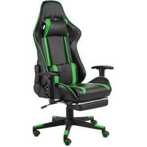 vidaXL Silla gaming giratoria con reposapiés PVC verde