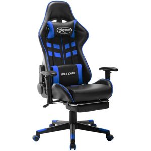 vidaXL Silla de gaming con reposapiés cuero sintético negro y azul