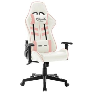 vidaXL Silla de gaming de cuero sintético blanco y rosa