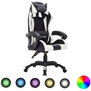 vidaXL Silla gaming con luces LED RGB cuero sintético blanco y negro