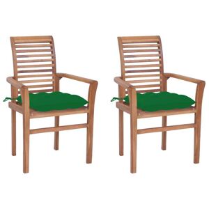 vidaXL Sillas de comedor 2 uds madera maciza de teca con cojines verde