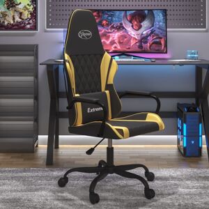 vidaXL Silla gaming de masaje cuero sintético negro y dorado