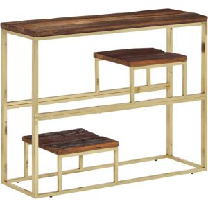 vidaXL Mesa consola acero inoxidable madera maciza traviesa dorado