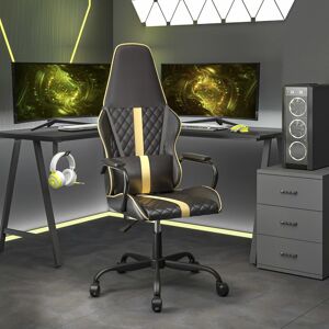 vidaXL Silla gaming cuero sintético negro y dorado