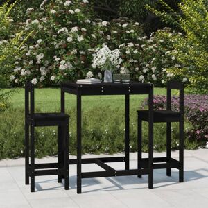 vidaXL Set de mesa y taburetes altos jardín 3 pzas madera pino negro