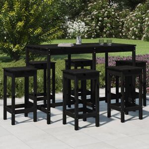 vidaXL Set de mesa y taburetes altos jardín 7 piezas madera pino negro