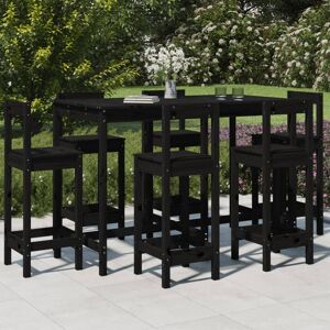 vidaXL Set de mesa y taburetes altos jardín 7 piezas madera pino negro