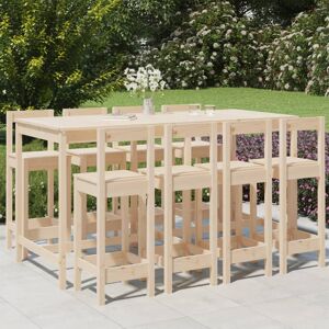 vidaXL Set de mesa y taburetes altos jardín 9 pzas madera maciza pino