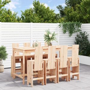 vidaXL Set de mesa y taburetes altos jardín 9 pzas madera maciza pino