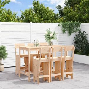 vidaXL Set de mesa y taburetes altos jardín 7 pzas madera maciza pino